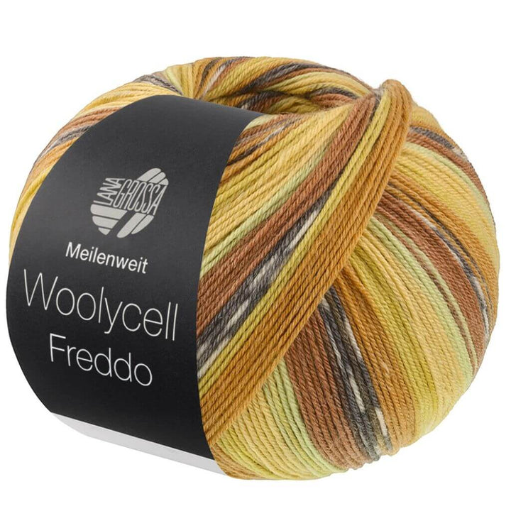 Lana Grossa Meilenweit 100 Woolycell Freddo, Farbe 6048 Nougat/Ocker/Senf/Wüstengelb/Kiwi/Dunkel /Hellgrau bei Lieblingsgarn
