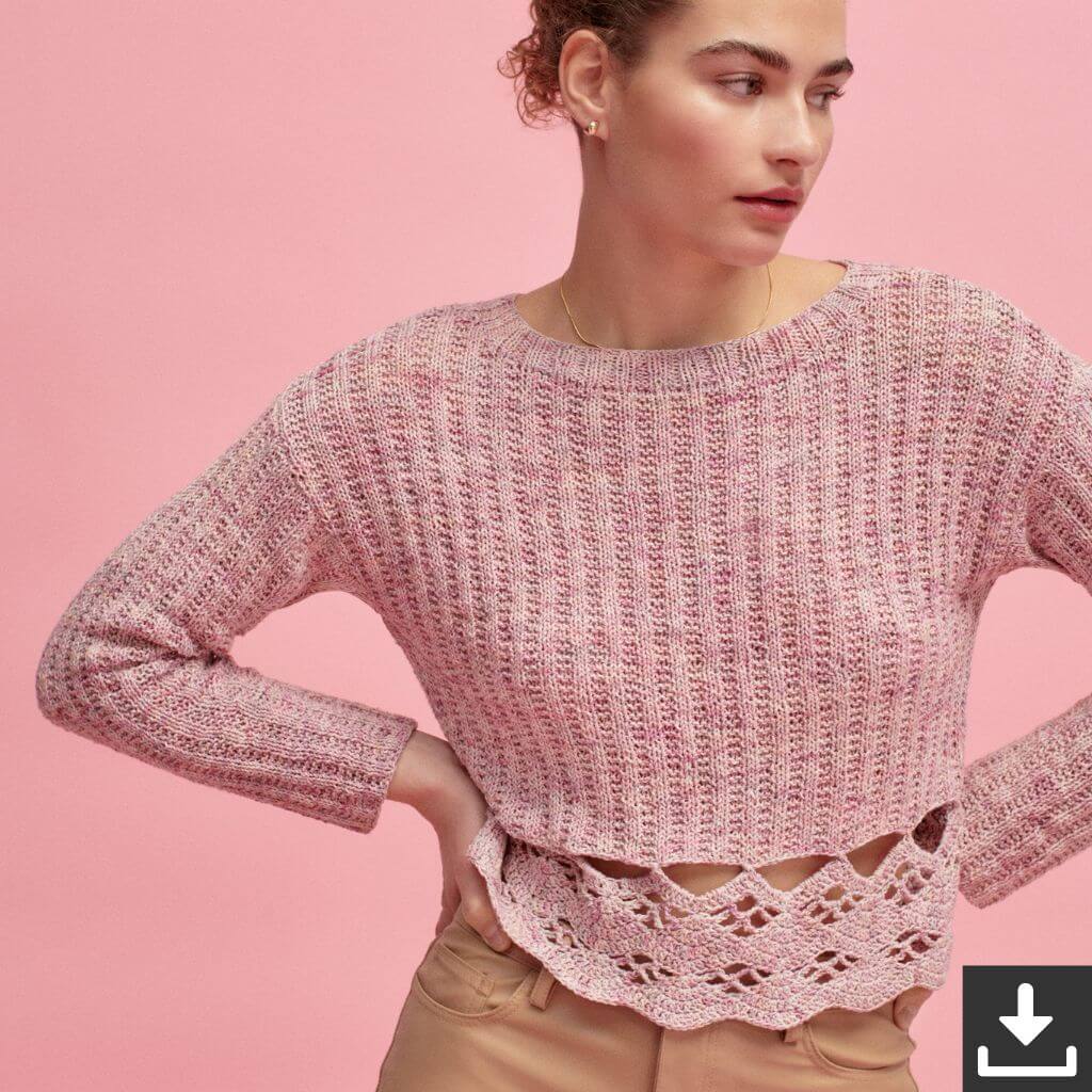 Lana Grossa Pattern Pullover mit Häkelborte Strickset - Lana Grossa (PDF) Lieblingsgarn