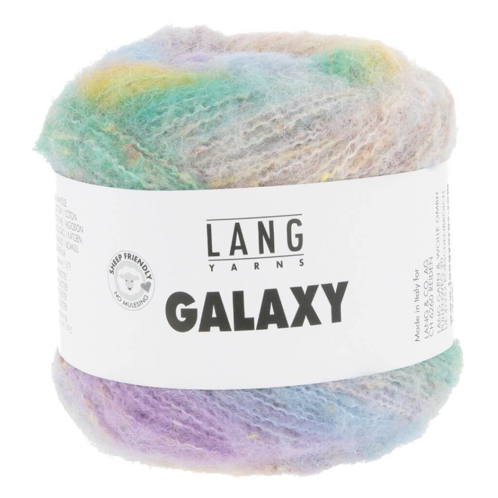 Lang Yarns Galaxy, Farbe 002 Hellblau/Lila/Grün – Alpaka, Baumwolle und Merino bei Lieblingsgarn