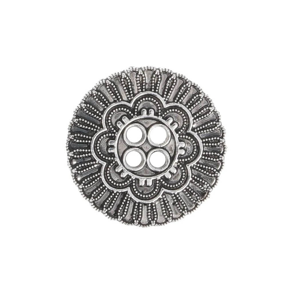 Milward Knopf 4-Loch Blume Antik 22mm altsilbern - 1x5Stk – Produktansicht, Metall bei bei bei bei Lieblingsgarn