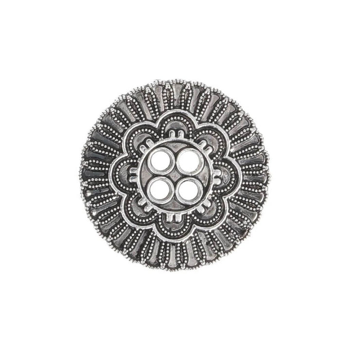 Milward Knopf 4-Loch Blume Antik 22mm altsilbern - 1x5Stk – Produktansicht, Metall bei bei bei bei Lieblingsgarn