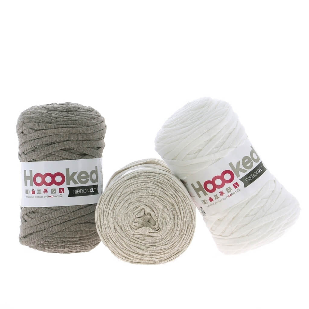 Hoooked Set aus 3 Rollen RibbonXL, Farbe Mochaccino Pearl – Baumwolle bei Lieblingsgarn