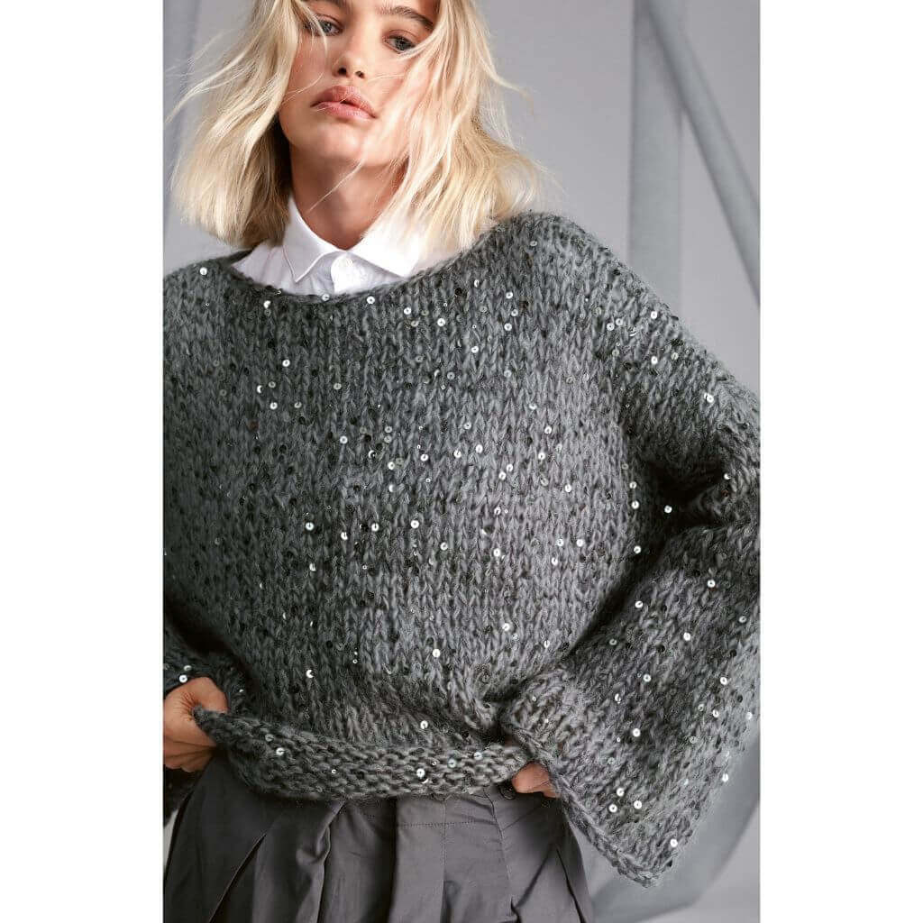 Pailletten Pullover mit Trompetenärmeln Strickanleitung - Lana Grossa (Heft)