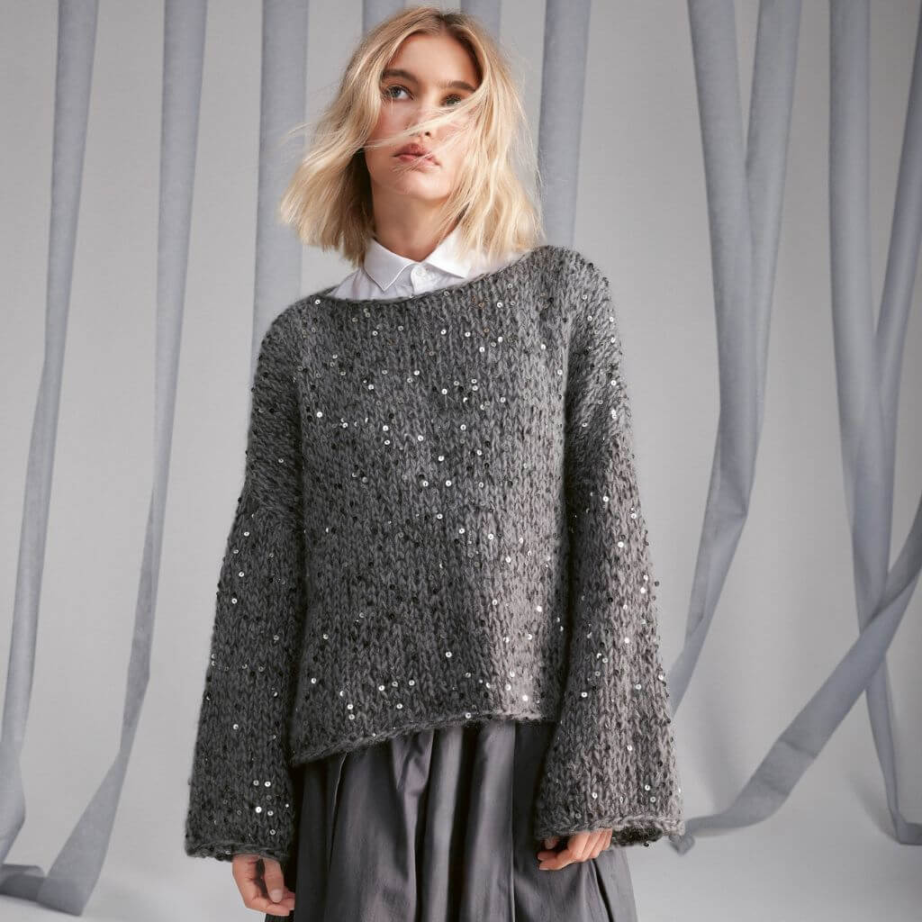 Pailletten Pullover mit Trompetenärmeln Strickanleitung - Lana Grossa (Heft)