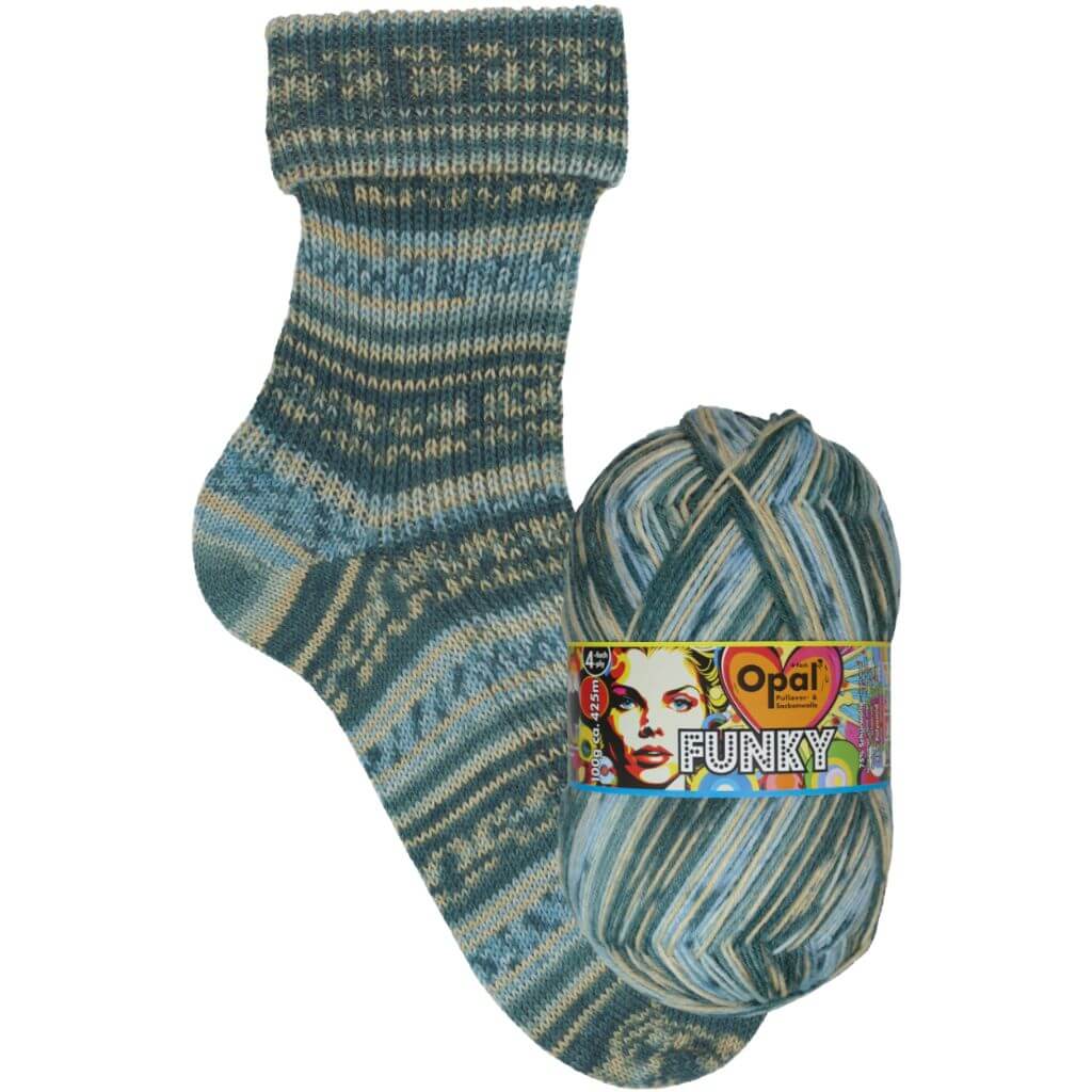 Opal 4-fädig Funky, Farbe 1586 Siebenmeilenstiefel – Schurwolle und Synthetik bei Lieblingsgarn
