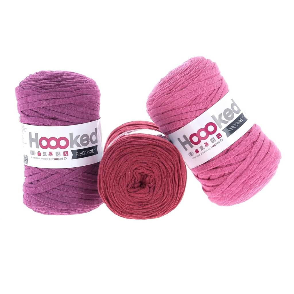 Hoooked Set aus 3 Rollen RibbonXL, Farbe Plum Lipstick – Baumwolle bei Lieblingsgarn