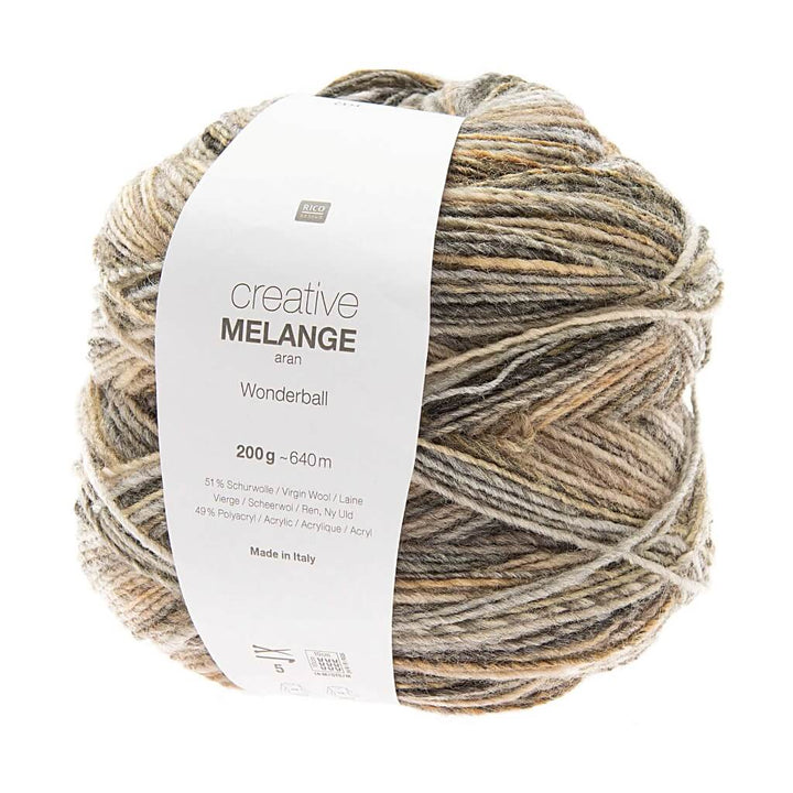 Rico Design Creative Melange Aran Wonderball 200g, Farbe 001 Natur Mix – Acryl und Schurwolle bei Lieblingsgarn