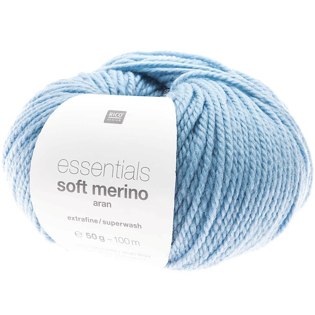 Rico Design Essentials Soft Merino Aran, Farbe 023 Himmelblau – Schurwolle bei Lieblingsgarn