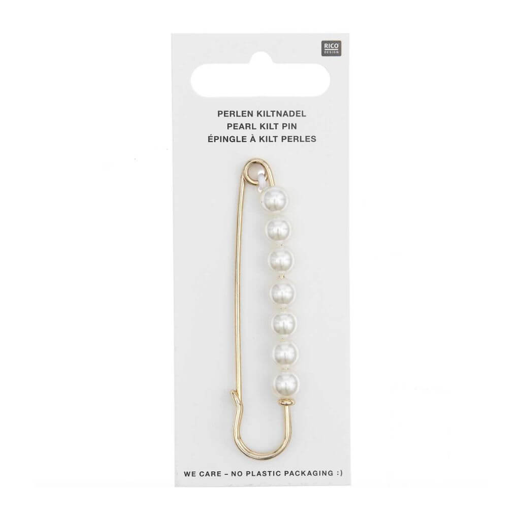 Rico Design Kiltnadel mit Perlen, 76 x 18 mm, Farbe Gold – Metall bei Lieblingsgarn