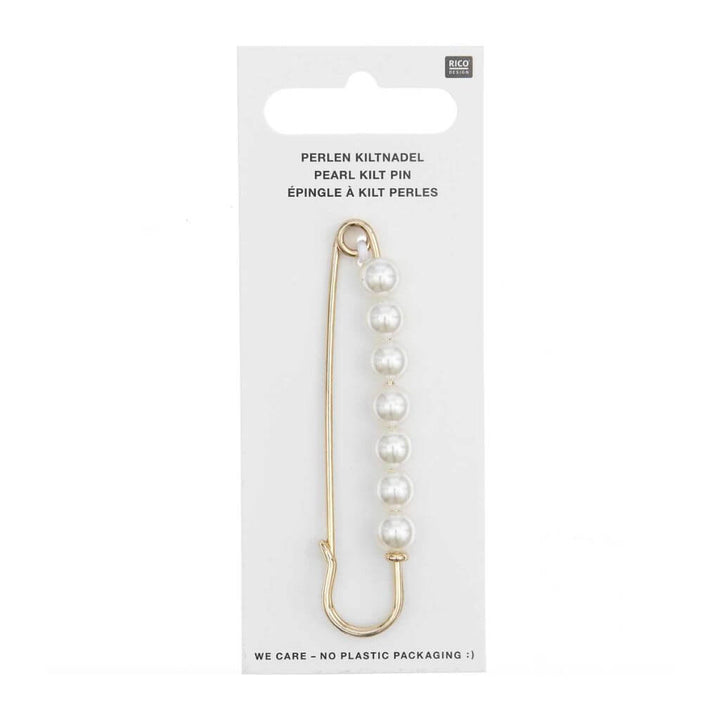 Rico Design Kiltnadel mit Perlen, 76 x 18 mm, Farbe Gold – Metall bei Lieblingsgarn