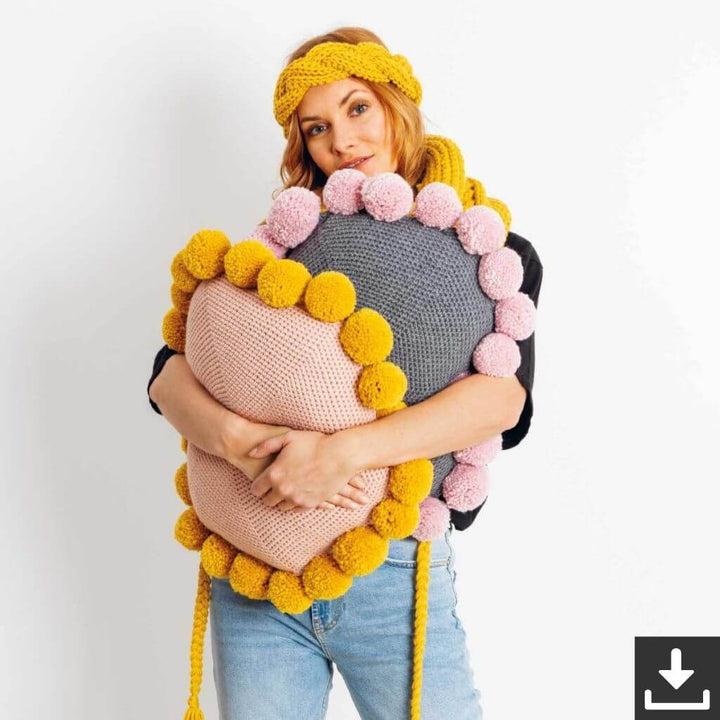 Rico Design Pattern Kissen mit Pompons Häkelanleitung - Rico Design (PDF) bei bei bei bei bei bei bei bei Lieblingsgarn