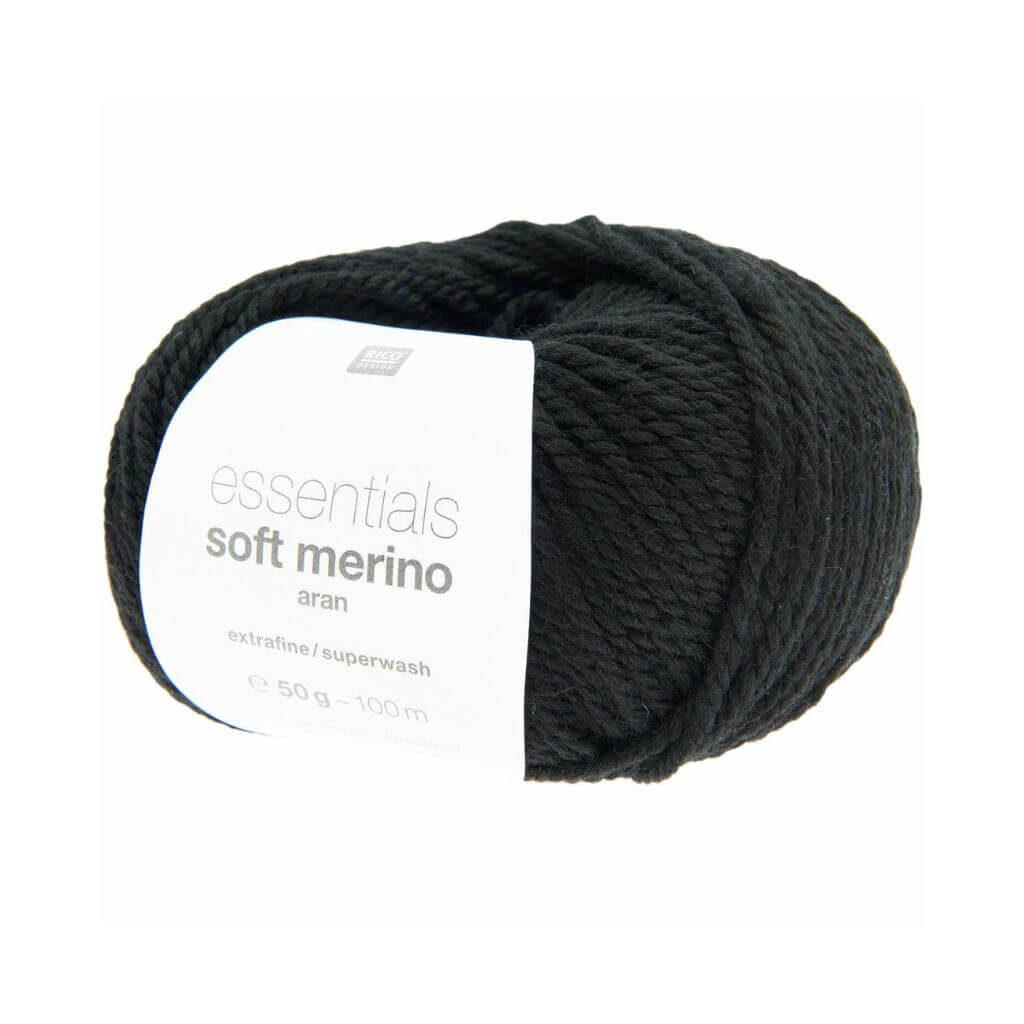 Rico Design Essentials Soft Merino Aran, Farbe 090 Schwarz – Schurwolle bei Lieblingsgarn
