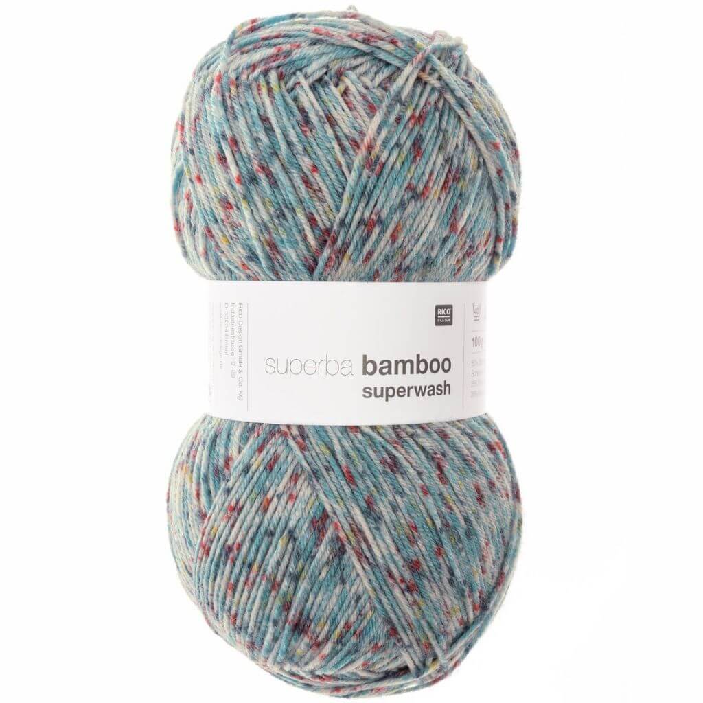 Rico Design Superba Bamboo 4-fädig, Farbe 030 Konfetti Blau – Schurwolle, Synthetik und Viskose bei Lieblingsgarn