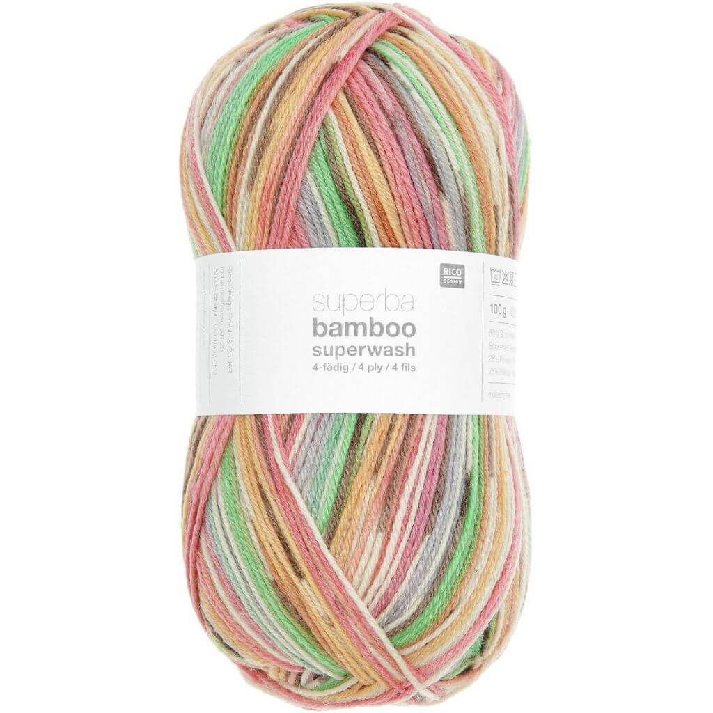 Rico Design Superba Bamboo 4-fädig, Farbe 57 Rainbow earthy – Schurwolle, Synthetik und Viskose bei Lieblingsgarn