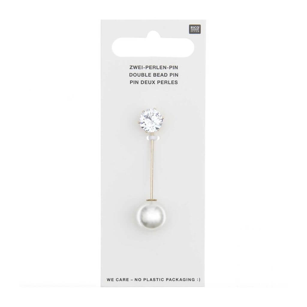 Rico Design Zwei-Perlen-Pin, perlweiß/Strass, 50 x 12 mm bei bei bei bei Lieblingsgarn