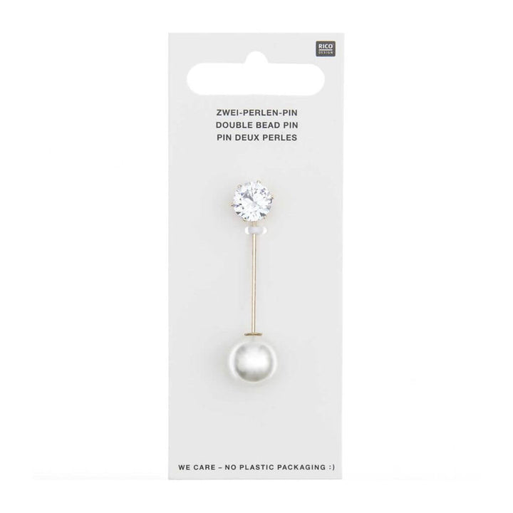 Rico Design Zwei-Perlen-Pin, perlweiß/Strass, 50 x 12 mm bei bei bei bei Lieblingsgarn