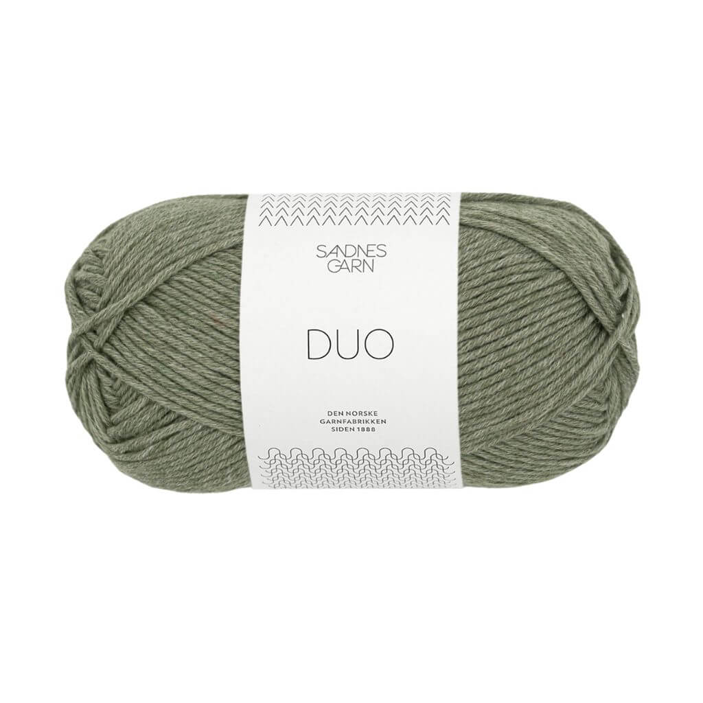 Sandnes Garn Duo, Farbe 9551 Støvet Mosegrønn – Baumwolle und Merino bei Lieblingsgarn