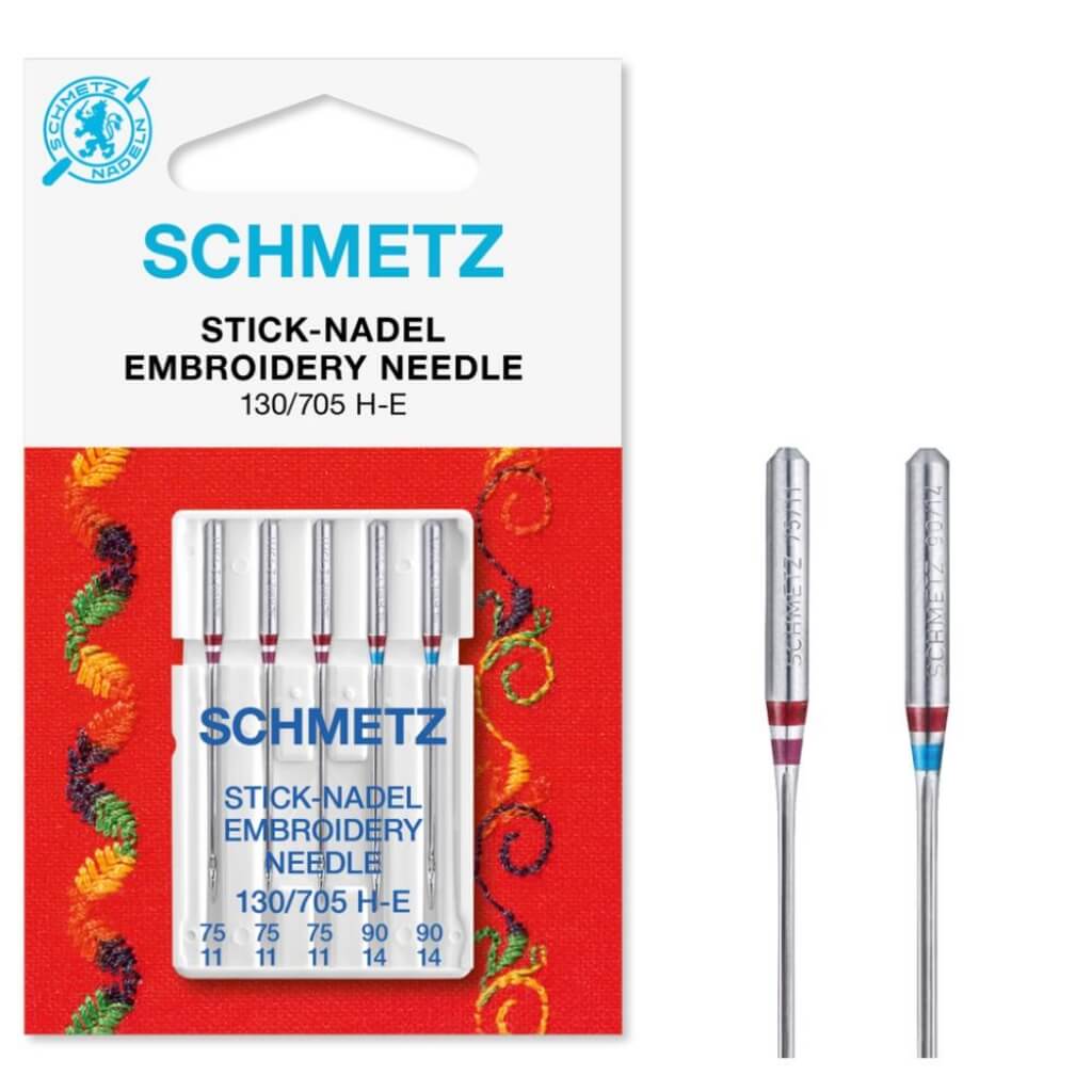 Schmetz 130/705 H-E Sticknadel, Farbe Sortiert 75/11, 90/14 SB5 – Metall bei Lieblingsgarn