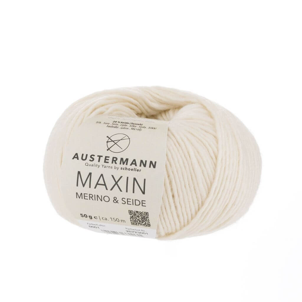 Austermann Maxin Merino &amp; Seide 50g, Farbe 01 Natur – Schurwolle und Seide bei Lieblingsgarn