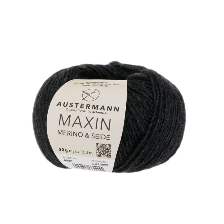 Austermann Maxin Merino &amp; Seide 50g, Farbe 02 Schwarz – Schurwolle und Seide bei Lieblingsgarn