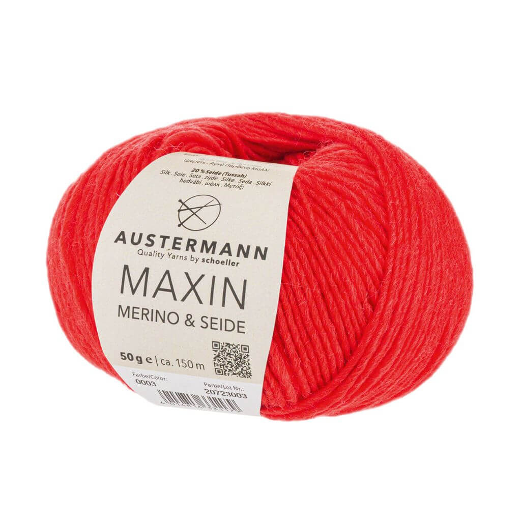 Austermann Maxin Merino &amp; Seide 50g, Farbe 03 Rot – Schurwolle und Seide bei Lieblingsgarn