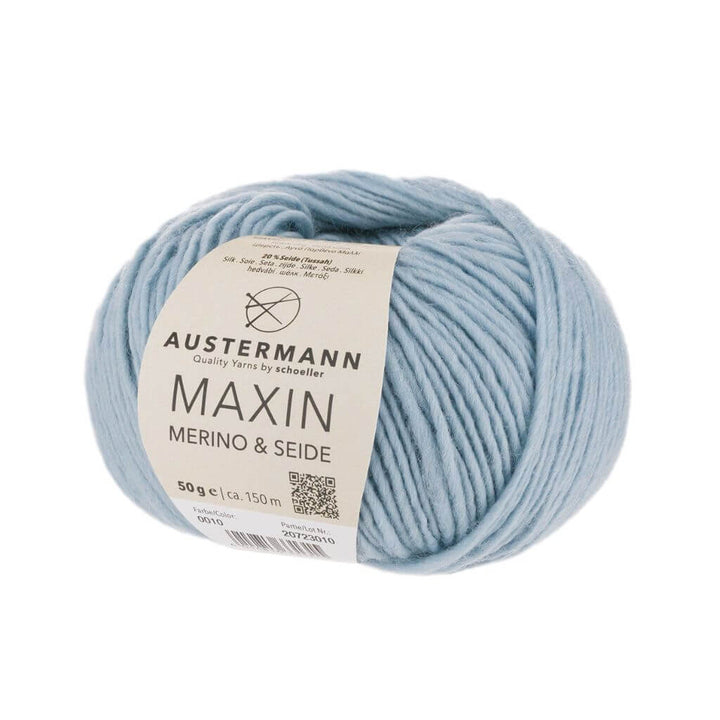 Austermann Maxin Merino &amp; Seide 50g, Farbe 10 Eisblau – Schurwolle und Seide bei Lieblingsgarn