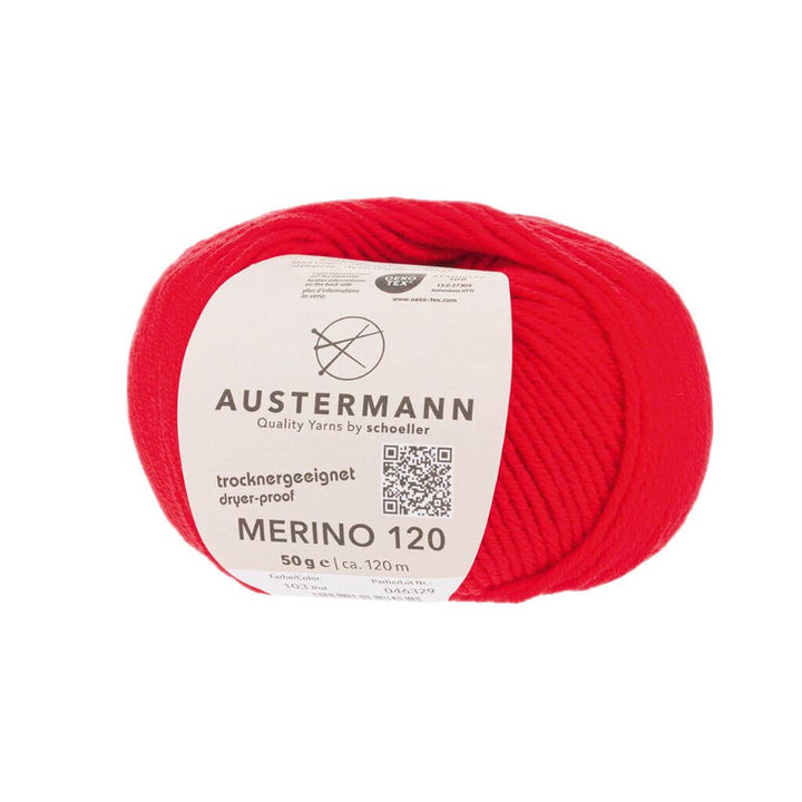 Austermann Merino 120, Farbe 103 Rot – Merino und Schurwolle bei Lieblingsgarn