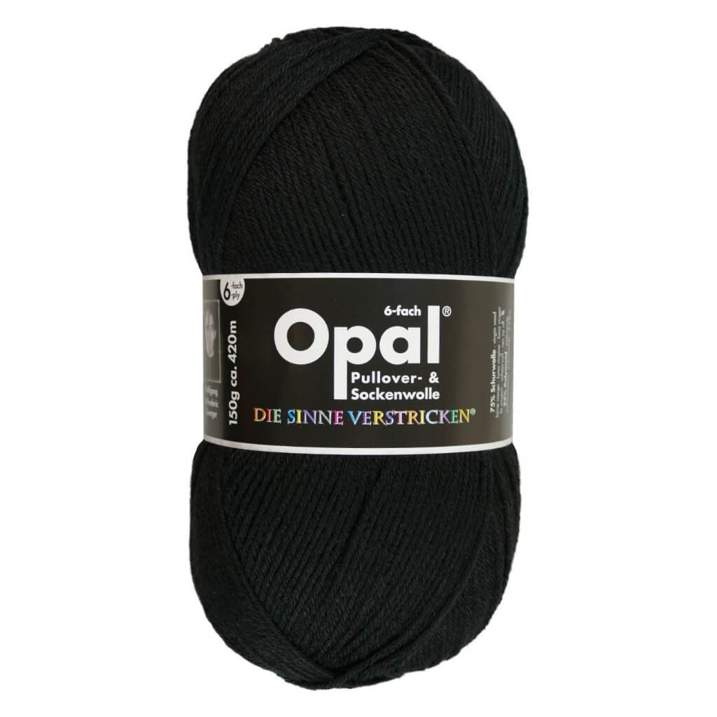 Opal 5306 - Tiefschwarz Opal Sockenwolle Uni 6-fach 150g Lieblingsgarn