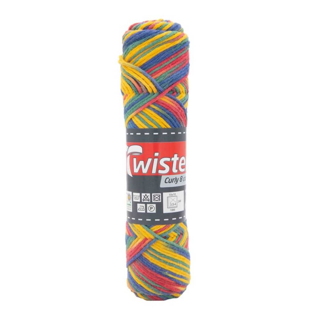 Twister Curly 8F Color 50g, Farbe 100 Gelb/Rot/Royal/Grün – Baumwolle bei Lieblingsgarn