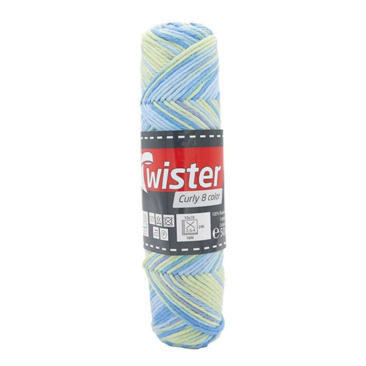 Twister Curly 8F Color 50g, Farbe 112 Blau/grün/Türkis – Baumwolle bei Lieblingsgarn