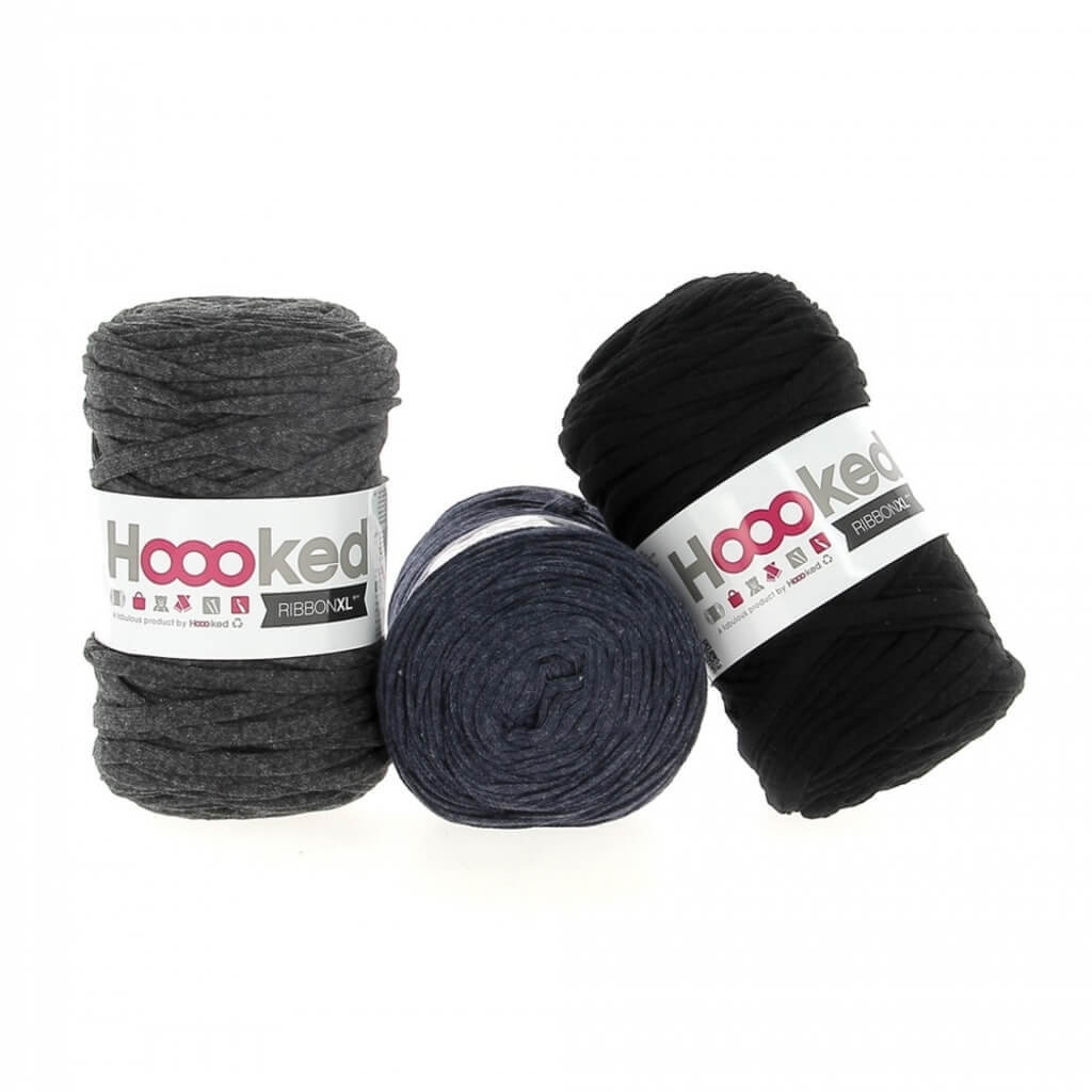 Hoooked Set aus 3 Rollen RibbonXL, Farbe Ripped Jeans – Baumwolle bei Lieblingsgarn