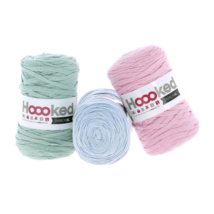 Hoooked Set aus 3 Rollen RibbonXL, Farbe Powder Pastel – Baumwolle bei Lieblingsgarn